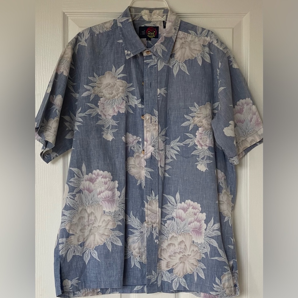 Liberty House of Hawaii The Ono Shirt 100% Cotton Men’s Sz L Blue with flowers